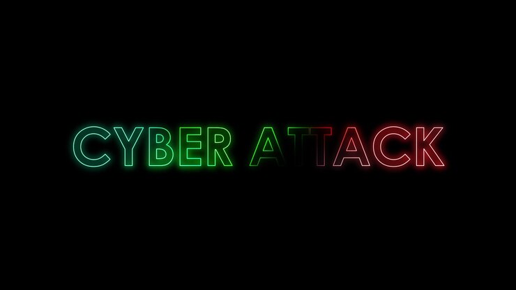3D Text creates CYBER ATTACK with glow color random effect on black background.