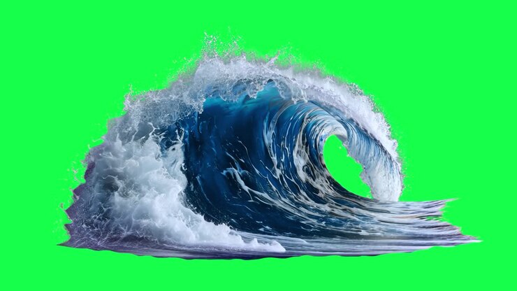 Vibrant ocean wave isolated animation, transparent 4K video, green screen