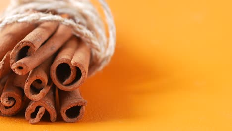 palitos de canela y polvo de canela sobre un fondo blanco