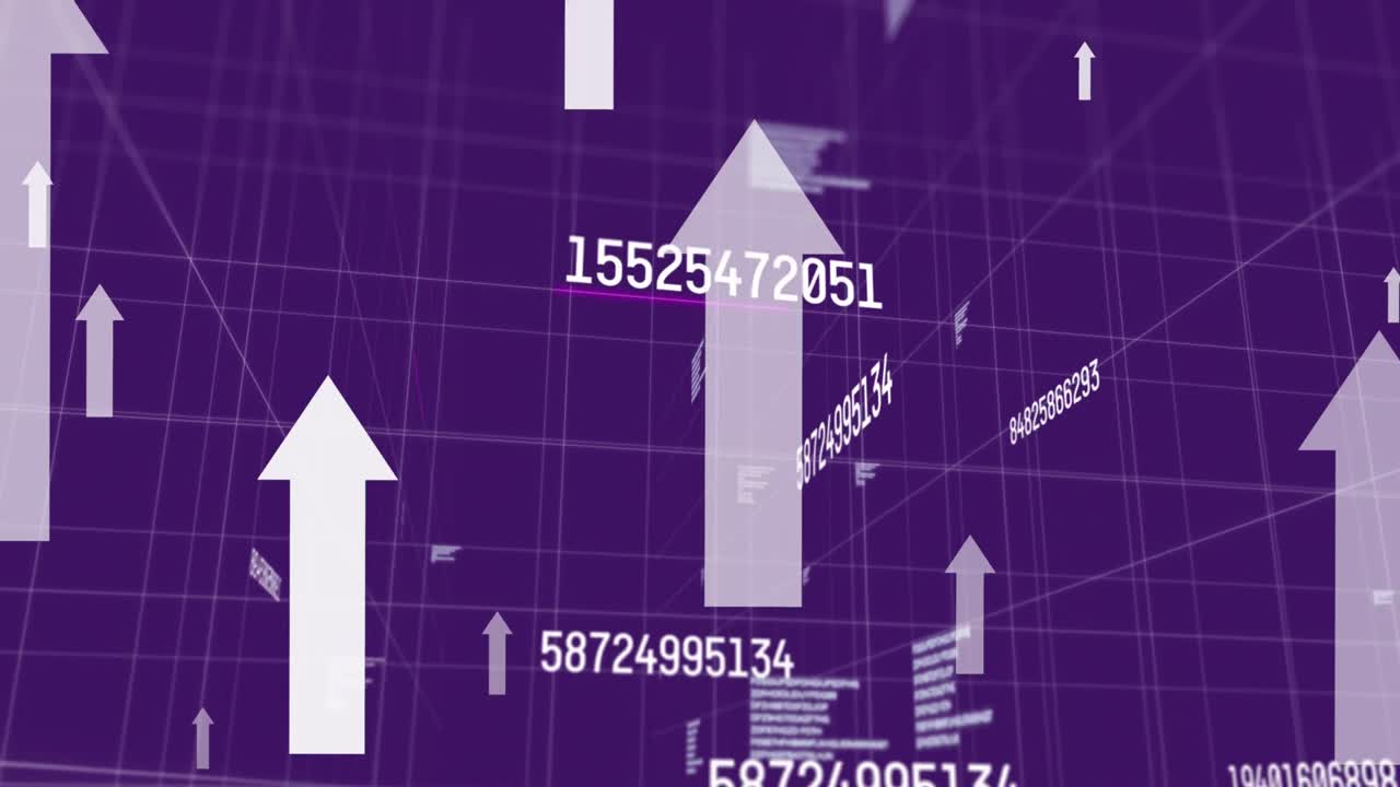 Animation of numbers and white arrows on blue background