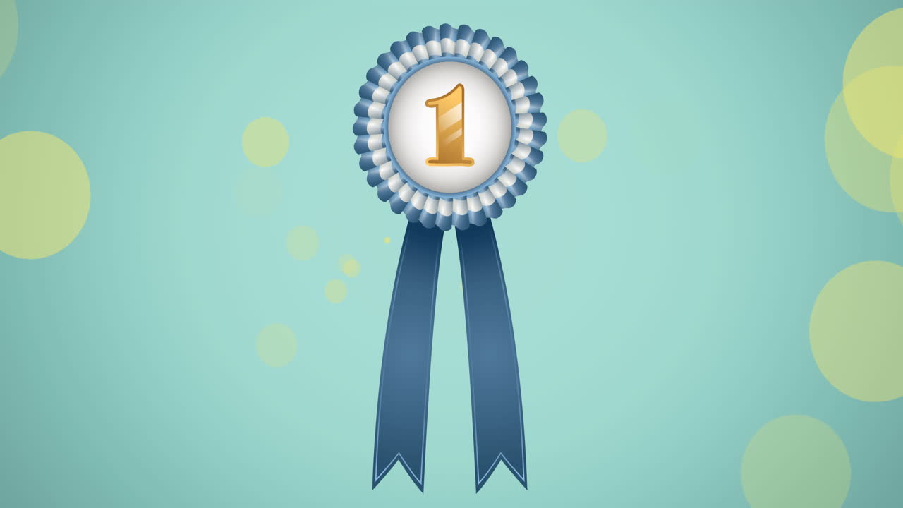 Animation of floating light spots and medal on green background