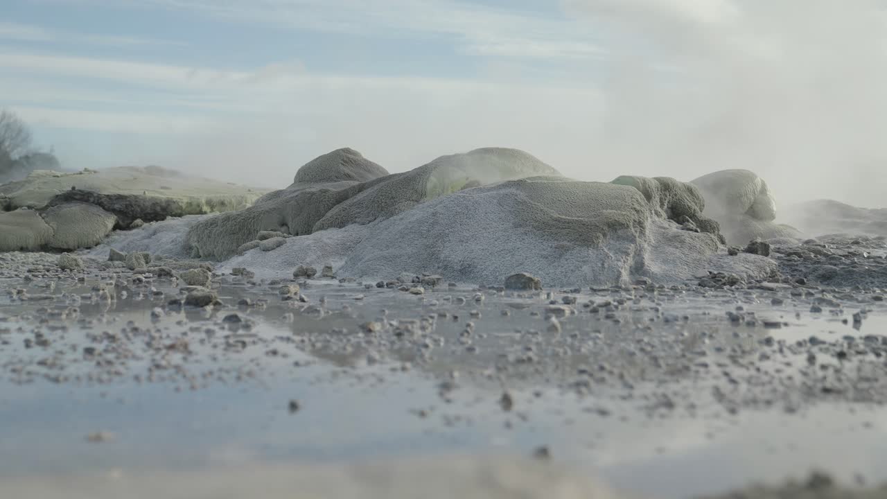 Rotorua rocky geothermal geyser, New Zealand, Slow motion