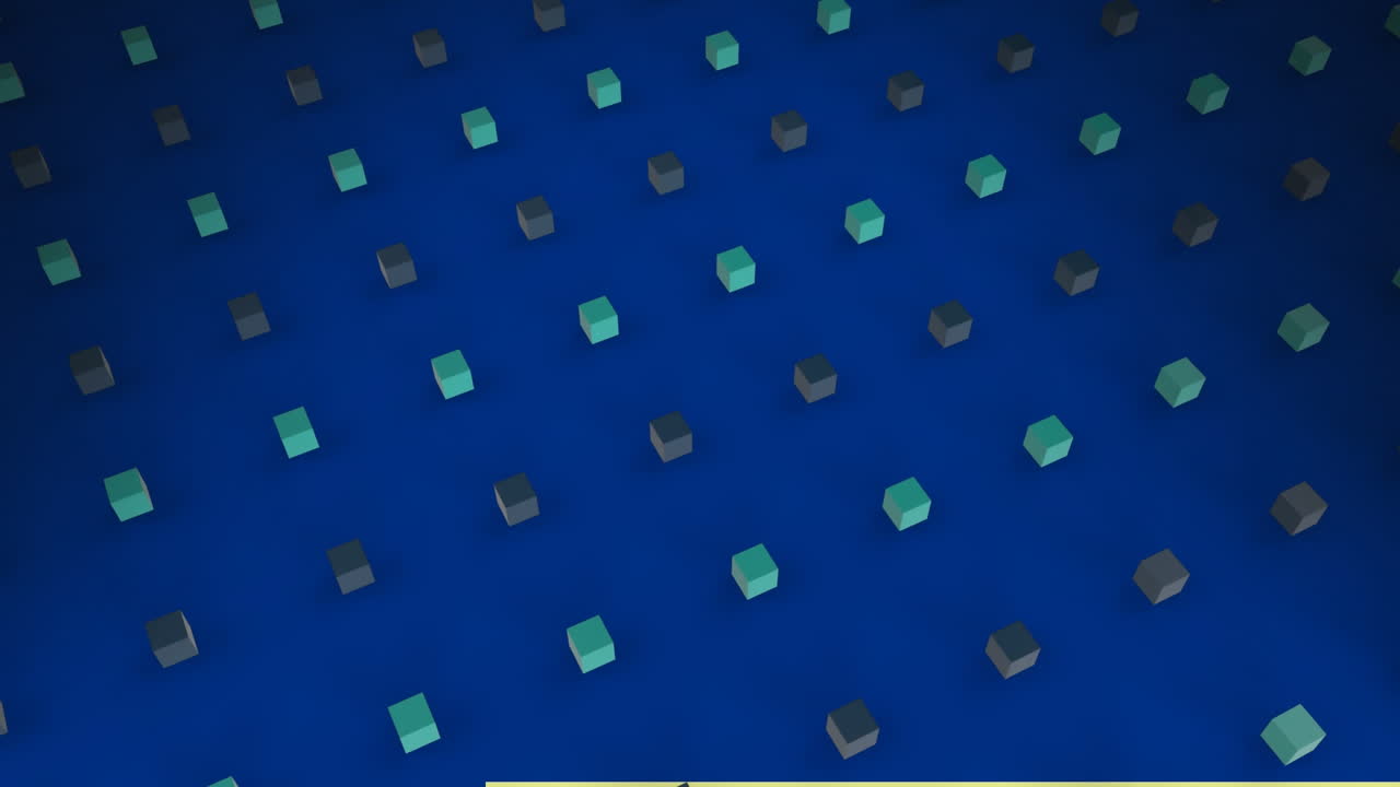 Animation of rows of cubes pattern over rectangles on blue background