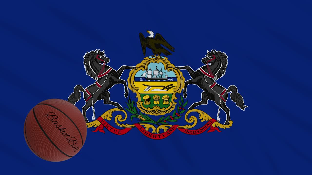 펜실베이니아 발이 흔들리고 농구 공이 회전하고, 루프