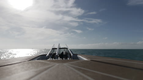 POV-Bow-Of-Boat-Sailing-On-Water-In-Bay-In-Key-Biscayne,-Florida