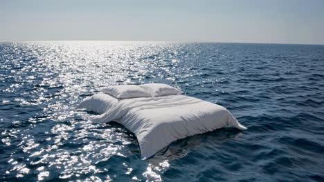 a floating bed in the ocean