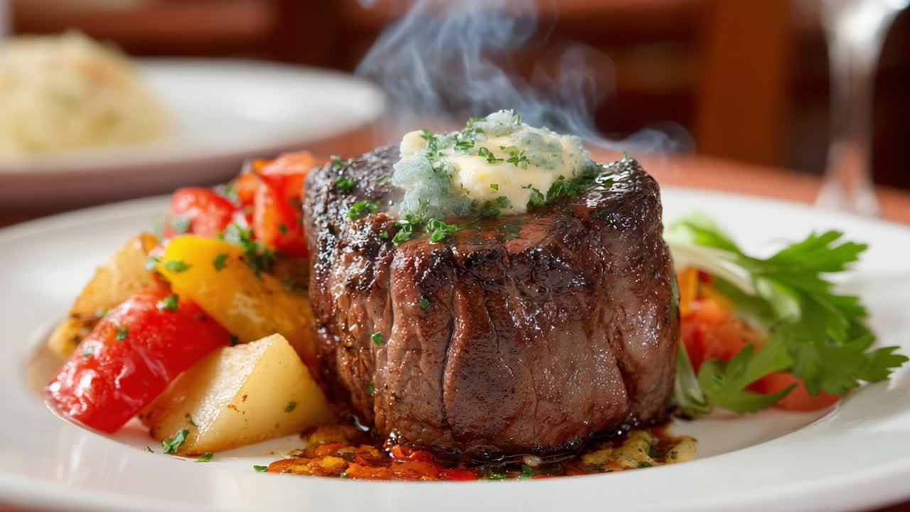 Deliciously Grilled Steak Served with Colorful Vegetables and Topped with Creamy Butter, Perfectly Plated for a Gourmet Dining Experience