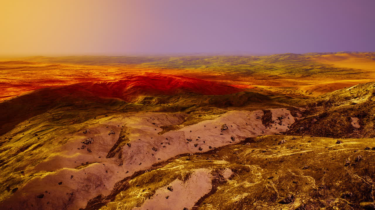 노란색과 녹슬은 모래 산의 전망