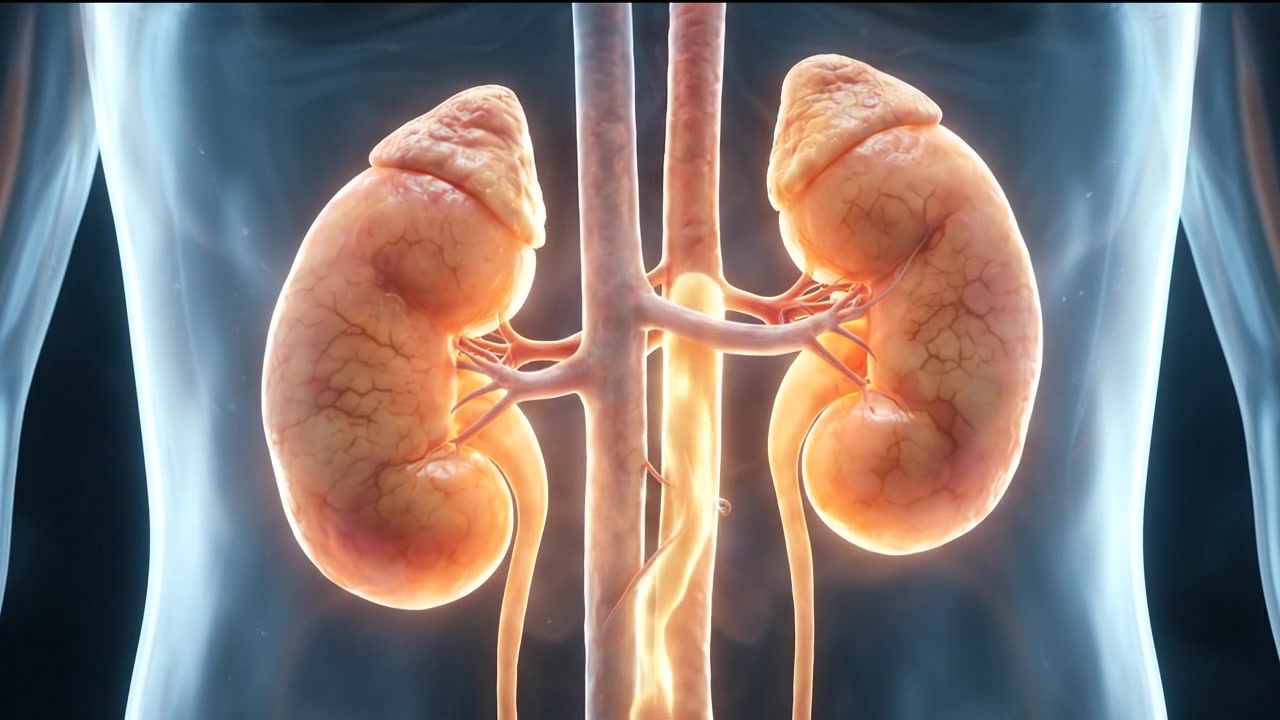 Glowing Kidney Pair Anatomical Visualization