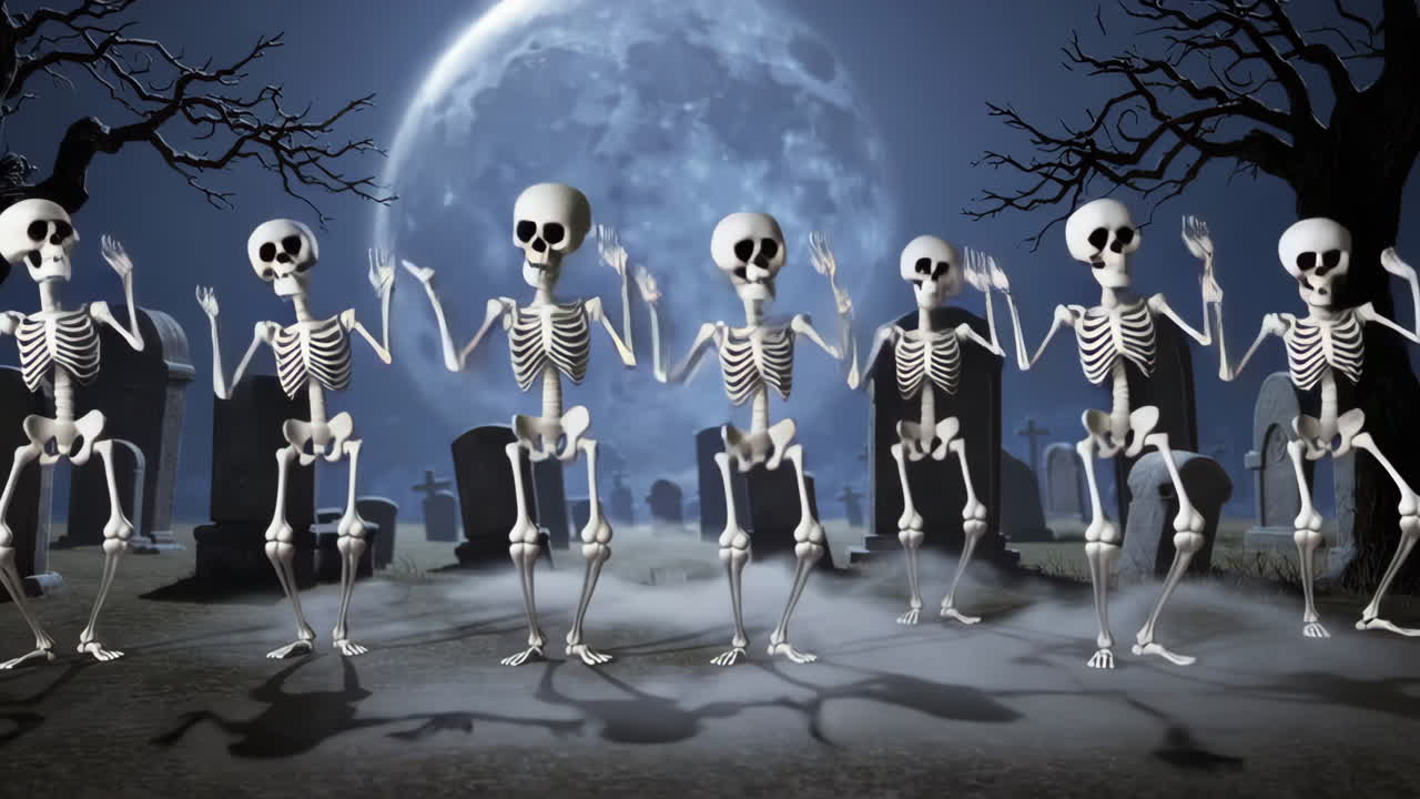 Dancing Skeletons in a Spooky Graveyard