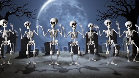 dancing skeletons in a spooky graveyard