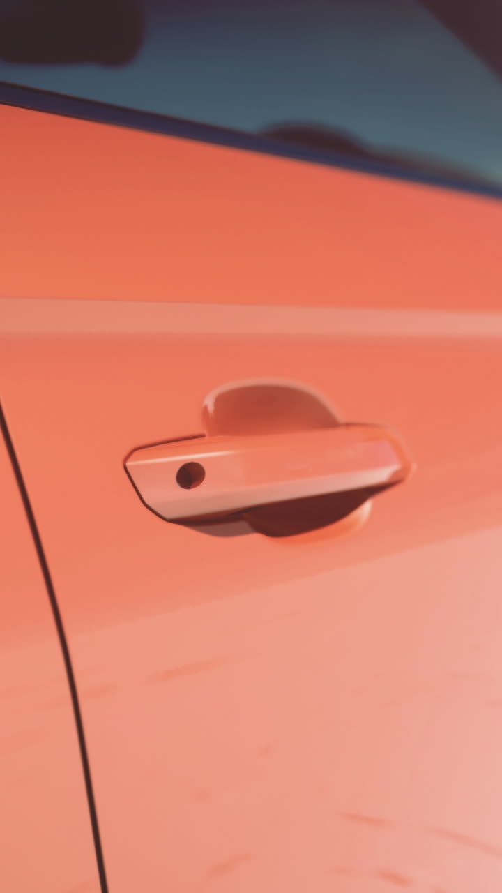 Curve morbide e sfumature eleganti di una maniglia moderna di portiera d'auto alla luce del giorno.