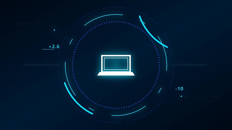 Digital Laptop Icon with Futuristic HUD Interface Animation