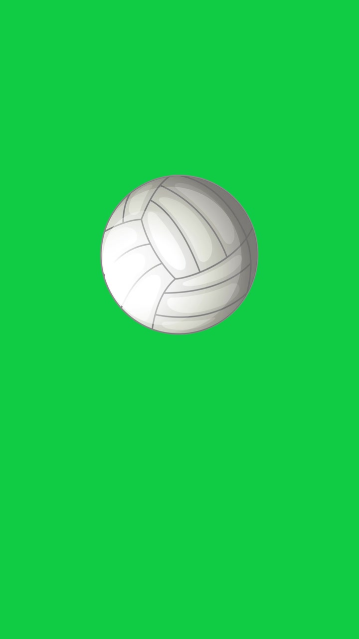 Multiple white volleyballs bounce and fall against a solid green background in vertical orientation.