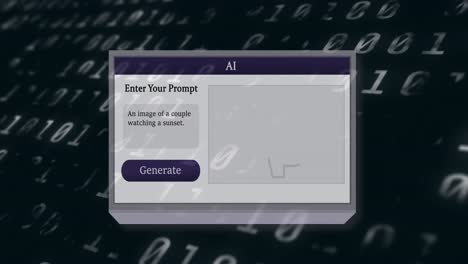 animazione di un testo e elaborazione di dati in codifica binaria sullo schermo