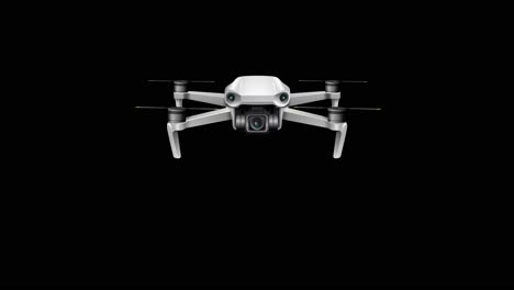 a drone smoothly advances towards the viewer against a black background, highlighting its sleek design and movement