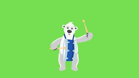 cartoon polar bear flat character music drum animation with luma matte