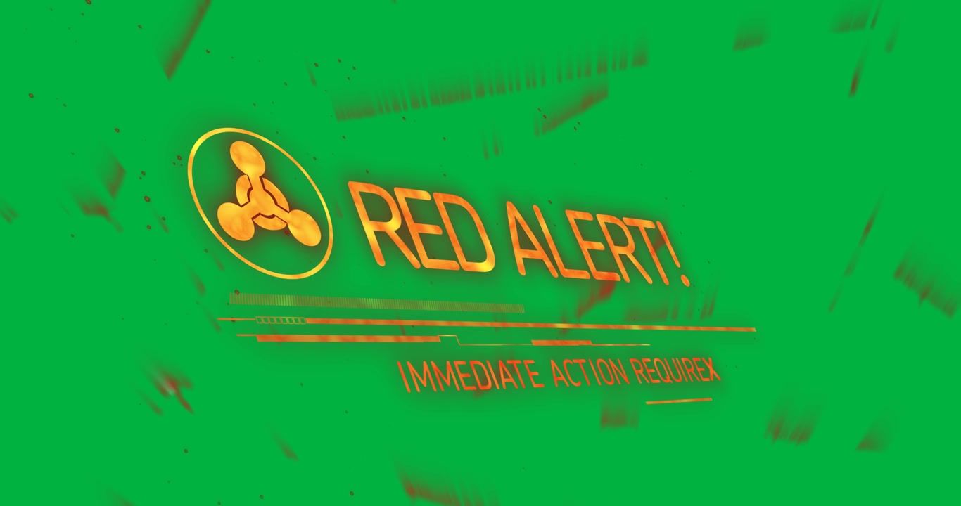 Animation of red alert sign and text on transparent background