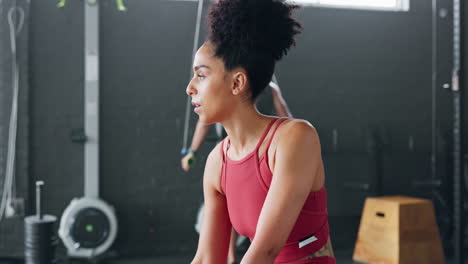 Black-woman,-rest-and-drinking-water-with-bottle