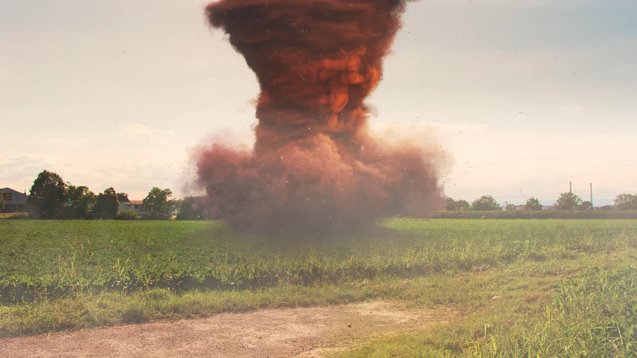 Støvtornado dannes over landlig jordbruksland under ekstremvær