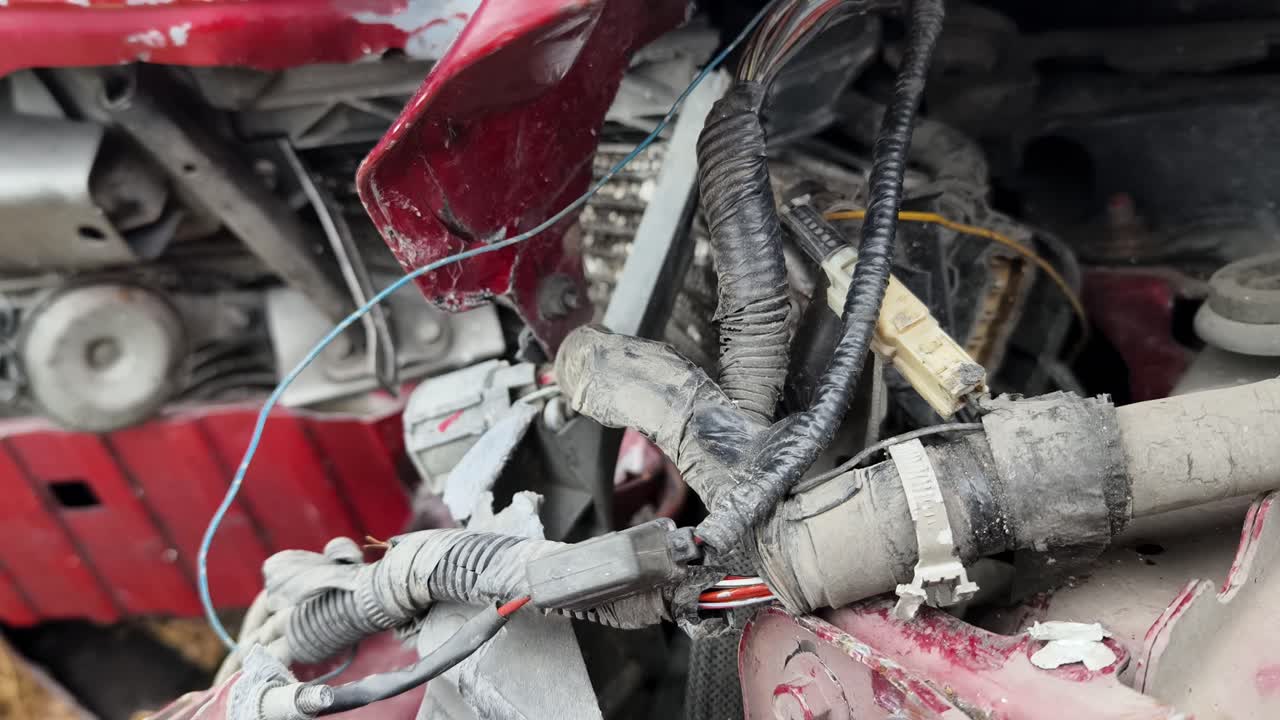 Damaged Red Car After Accident