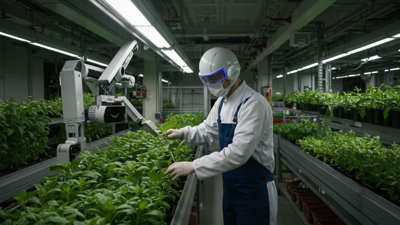 Innovative Agricultural Technology: A Robotic System Assists a Worker in Indoor Farming with Greenery in a Controlled Environment Setting