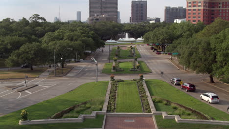 establishing aerial shot of the museum district in houston, texas