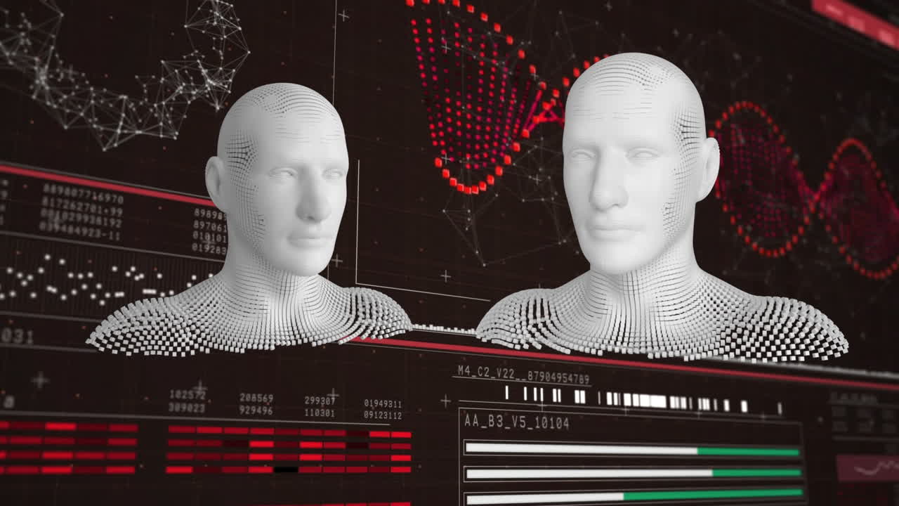 Animation of dna strand and data processing with human bodes formed with exploding particles