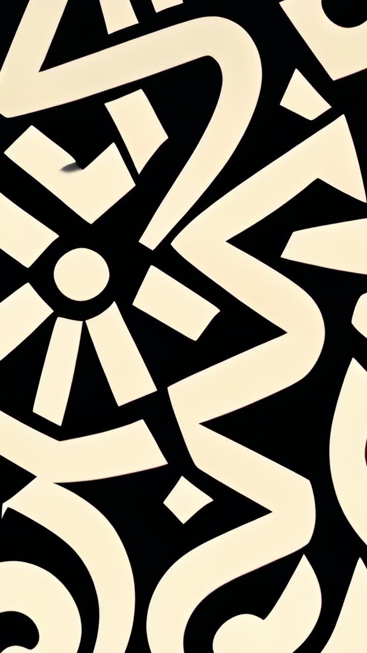 Vertical video: Sliding cream squiggles and circles on black canvas after pause, creating ghosting