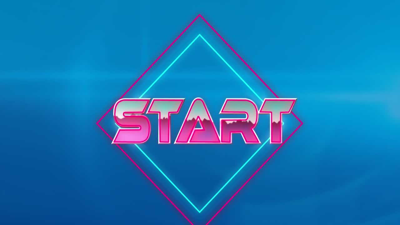 Animation of mountains in start text over rhombuses against blue background