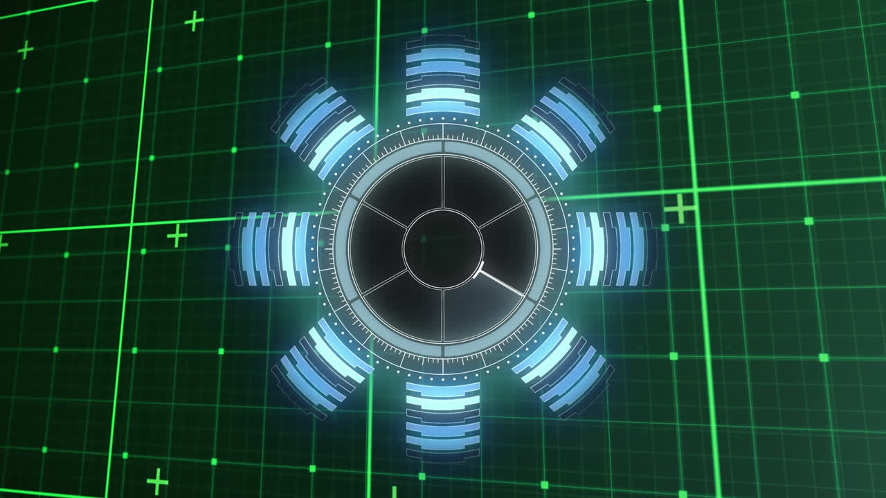 추상적인 배경에 대한 그리드 패턴을 통해 아크 원자로의 레이더의 애니메이션