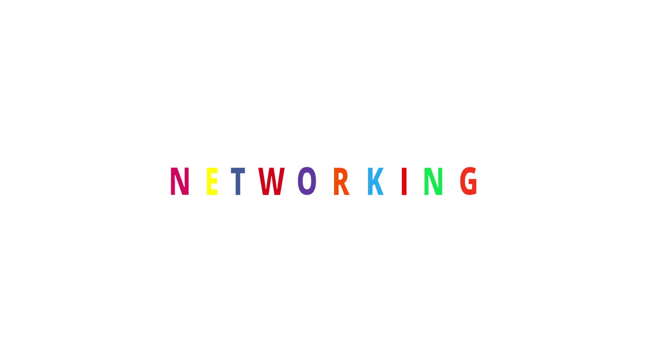 Networking colorful Jumping Text effect with Social Networks icons - Text Animation on white background