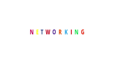networking colorful jumping text effect with social networks icons - text animation on white background