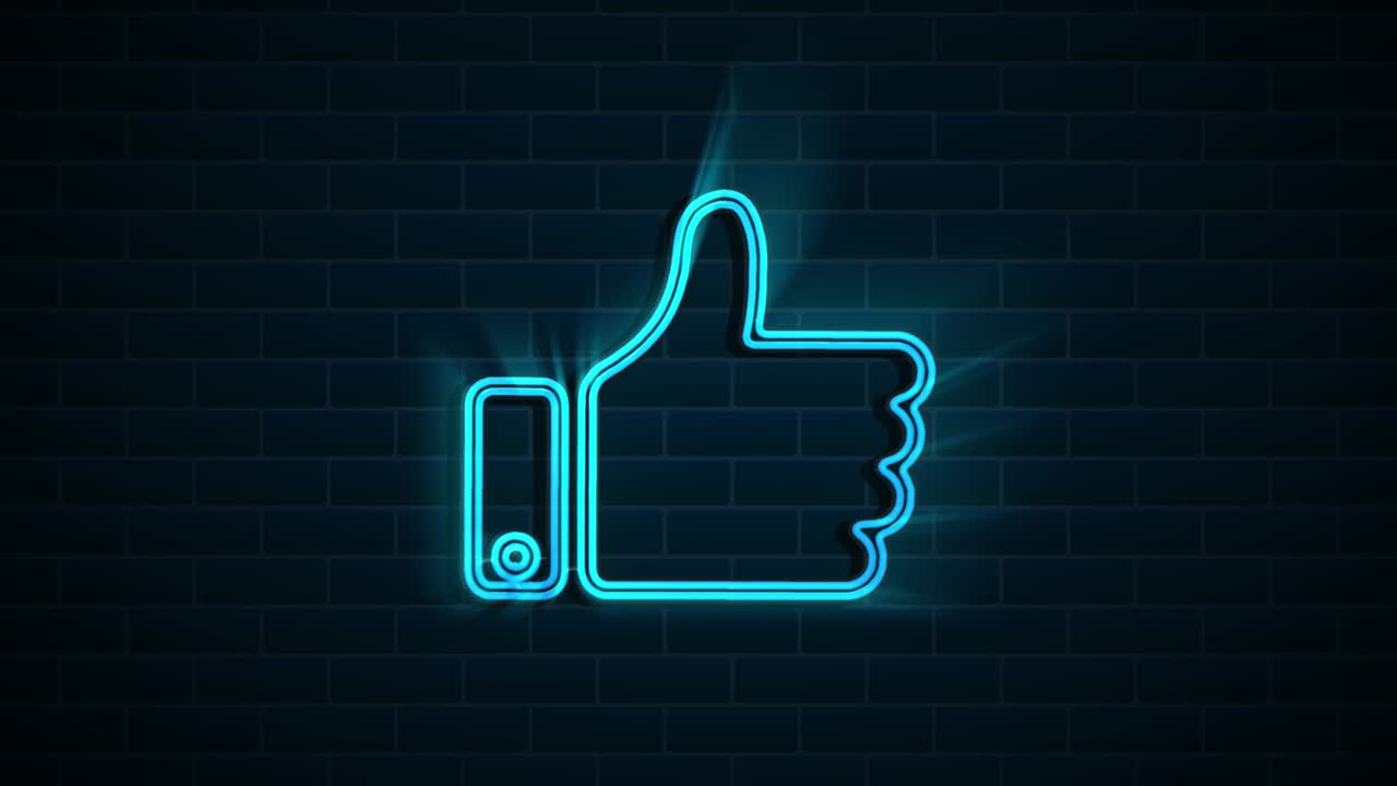 Social media neon icon design isolated on dark background. Outline web icon. Motion graphics.