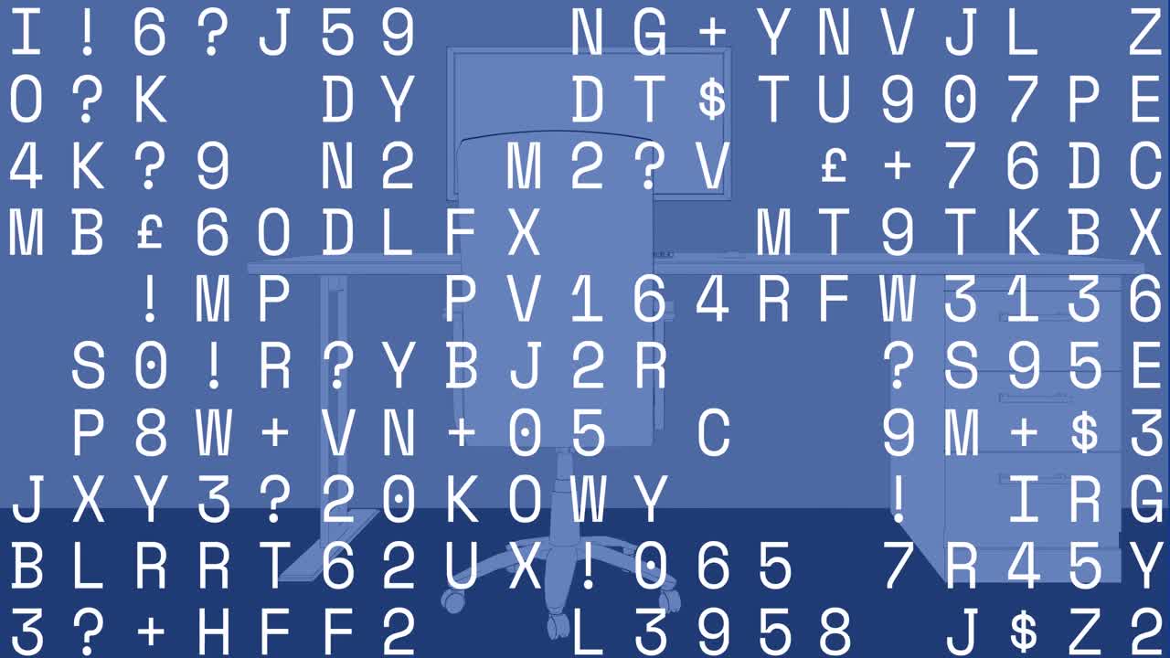 Animation of data processing over 3d office desk model against blue background