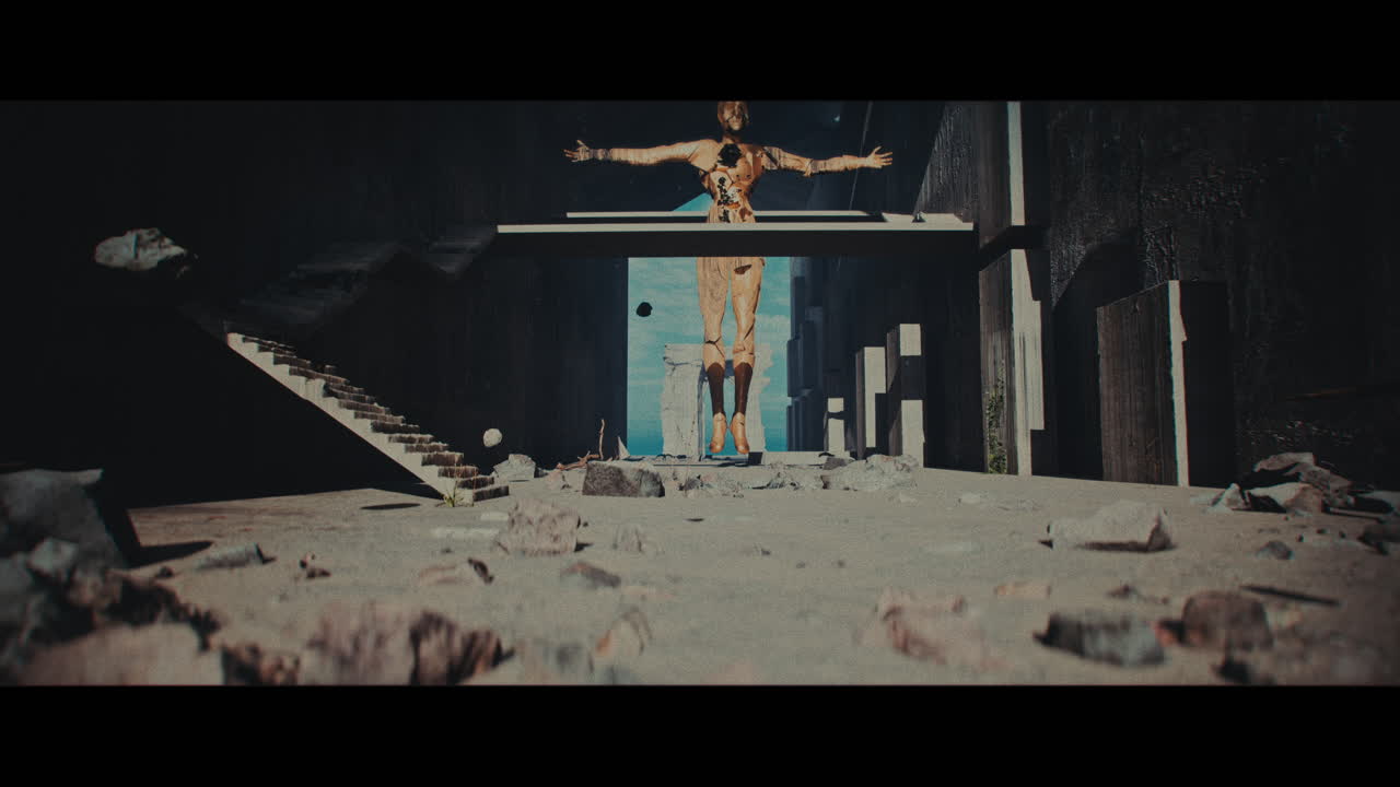 Floating Figure in a Desolate Futuristic City