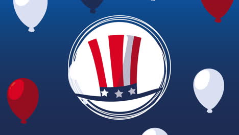 united states of america flag in tophat and balloons helium