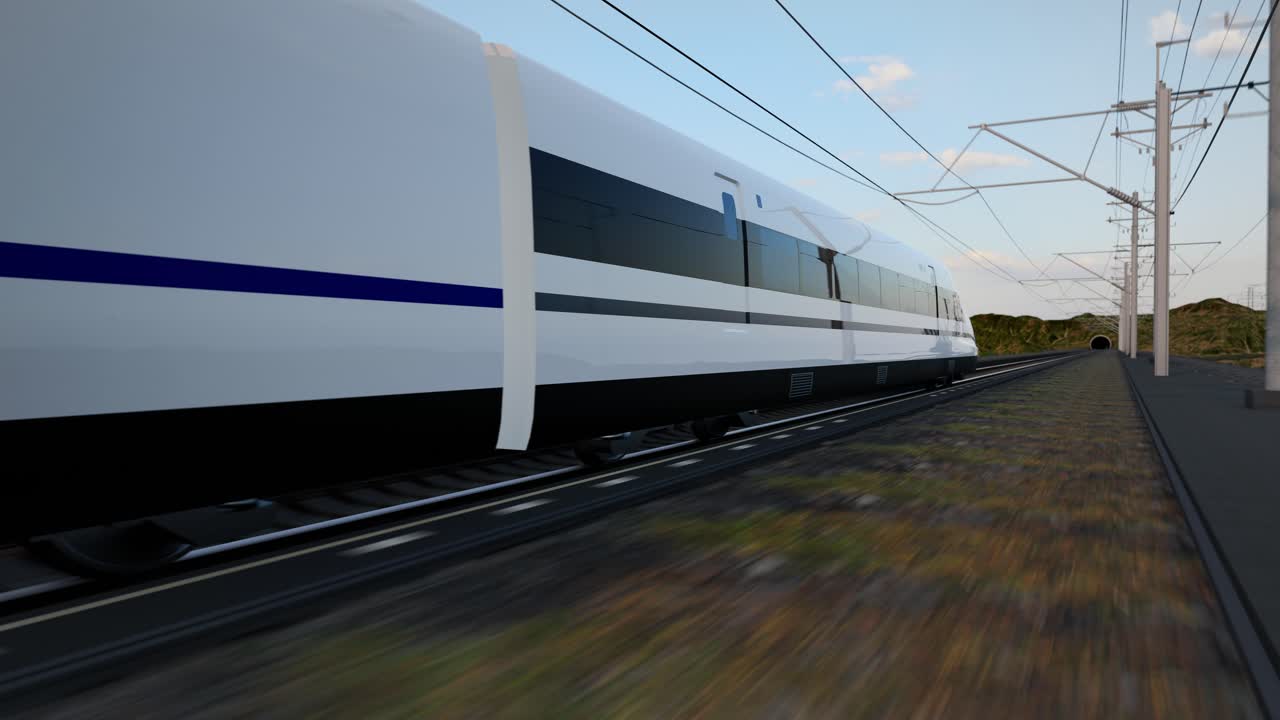 고속 고속 열차 여객 기관차가 철도에서 움직이고 있습니다.