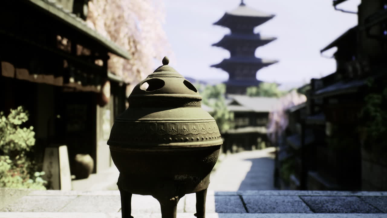 Historic japanese district features traditional architecture and a pagoda