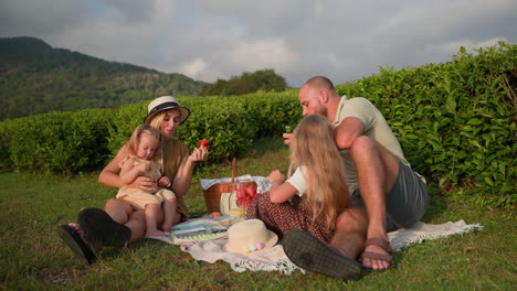 picnic familiar en una plantación de té