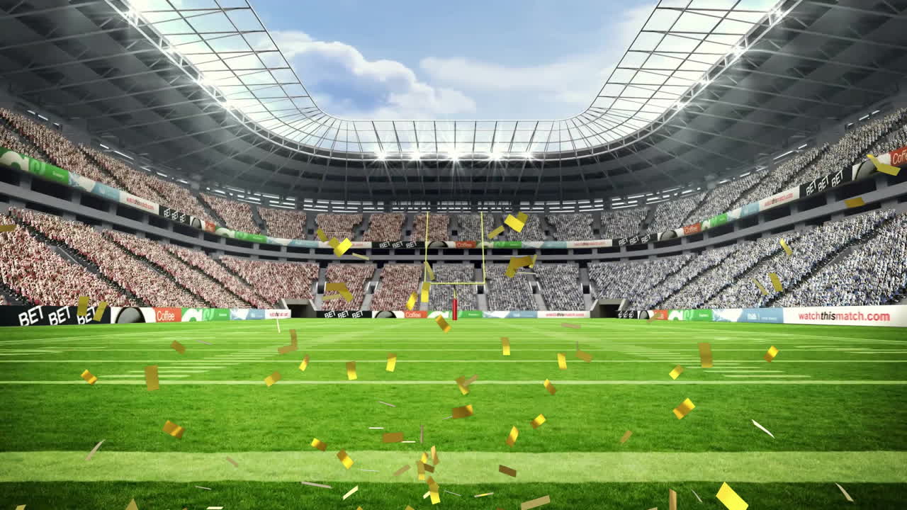 스포츠 경기장 위로 떨어지는 콘페티의 애니메이션