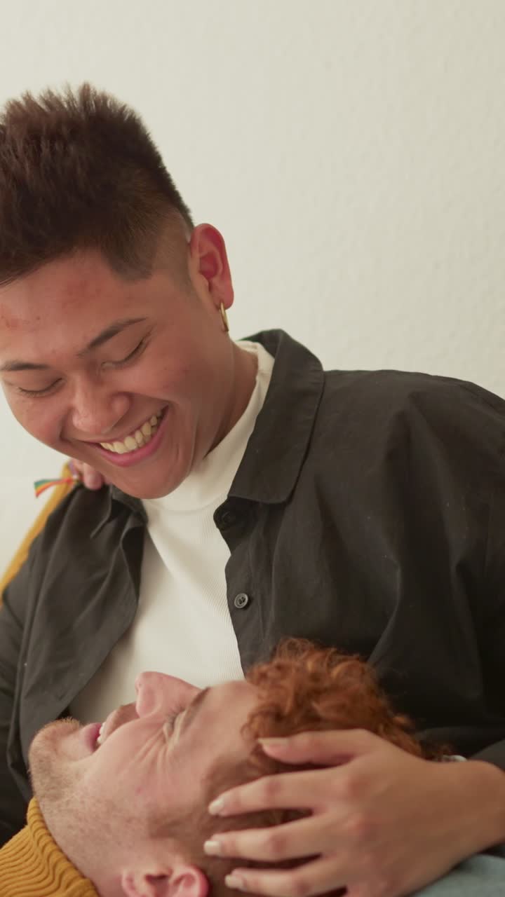 A happy couple sharing a tender and relaxed moment