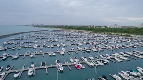 boats in city of chicago harbor drone