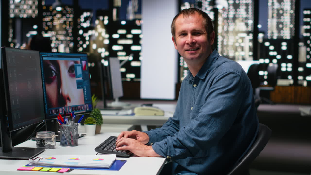 Skilled photo editor working on creative editing and generating content