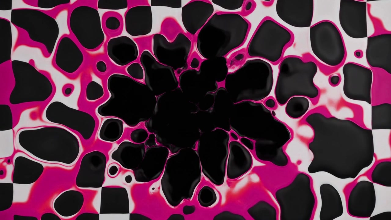 Abstract Animation of Black and Pink Liquid Expanding Over a Checkered Pattern