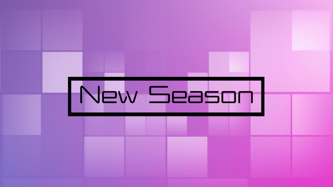 animación del texto de la nueva temporada y cuadrados en fondo rosa