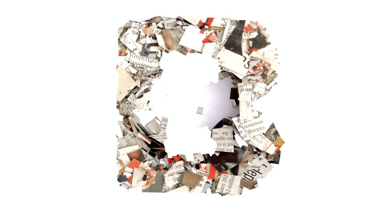 la letra b con recortes de periódico aislados en un bucle de movimiento de parada blanco