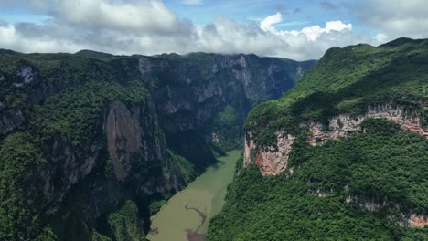 aerial view flying high altitude over the sumidero canyon and grijalva river in chiapas, mexico