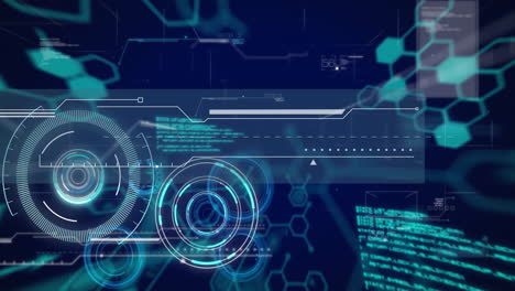 Animation of scope scanning and digital data processing over dark background