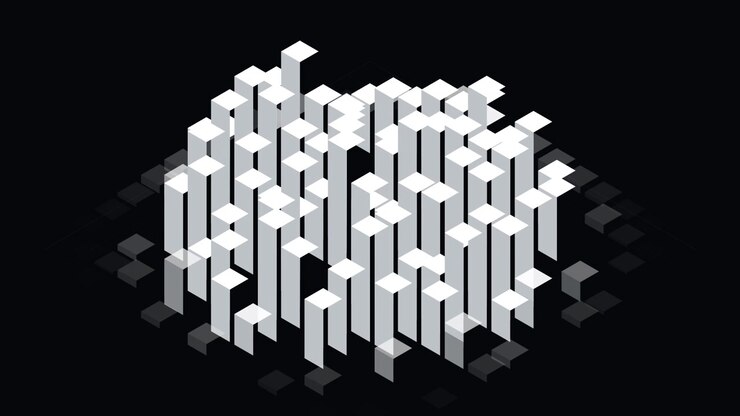 Abstract Animation of Rising and Falling White Isometric Bars
